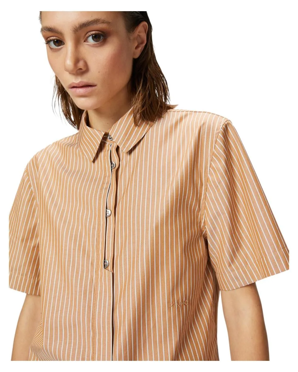 Camicia Bowling in Popeline di Cotone a Righe Verticali