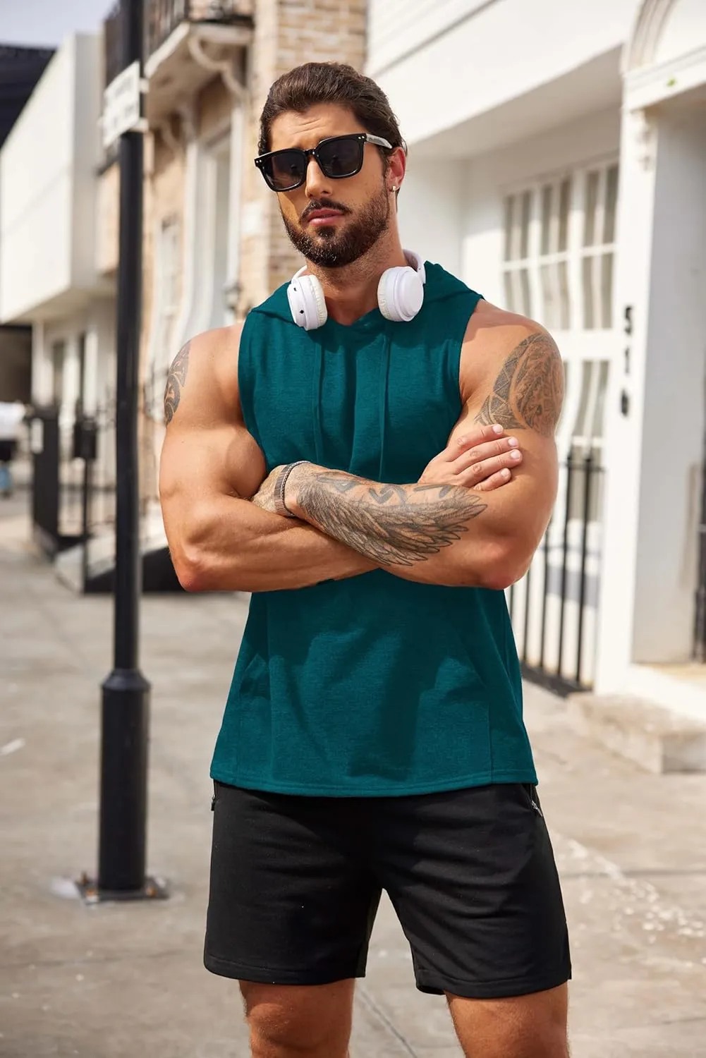 COOFANDY Men's Workout Hooded Tank Tops Bodybuilding Muscle Cut Off T Shirt Sleeveless Gym Hoodies