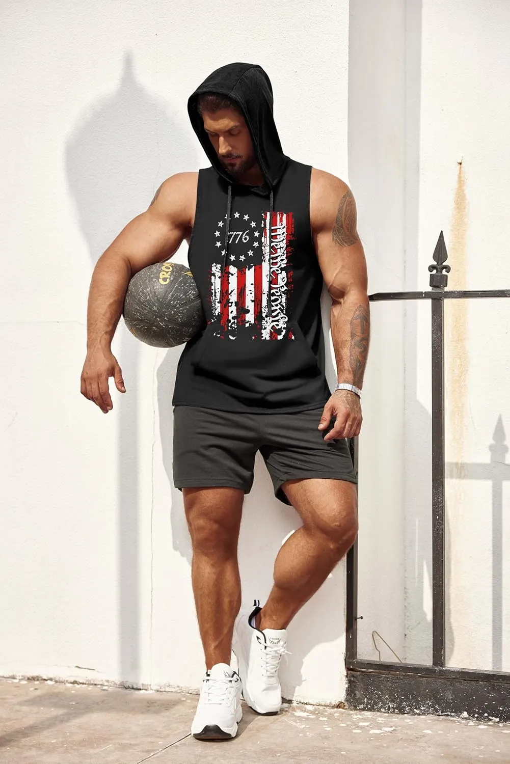 COOFANDY Men's Workout Hooded Tank Tops Bodybuilding Muscle Cut Off T Shirt Sleeveless Gym Hoodies