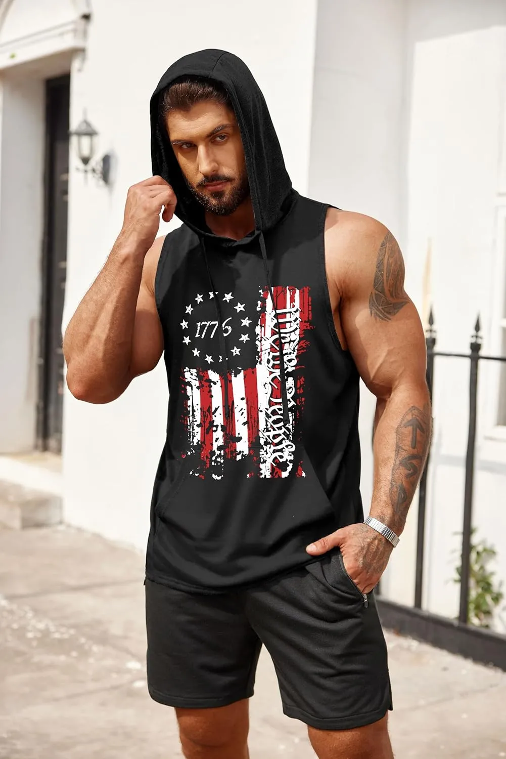 COOFANDY Men's Workout Hooded Tank Tops Bodybuilding Muscle Cut Off T Shirt Sleeveless Gym Hoodies