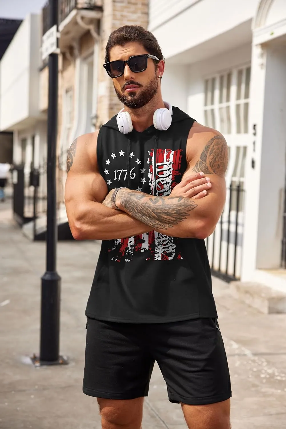 COOFANDY Men's Workout Hooded Tank Tops Bodybuilding Muscle Cut Off T Shirt Sleeveless Gym Hoodies