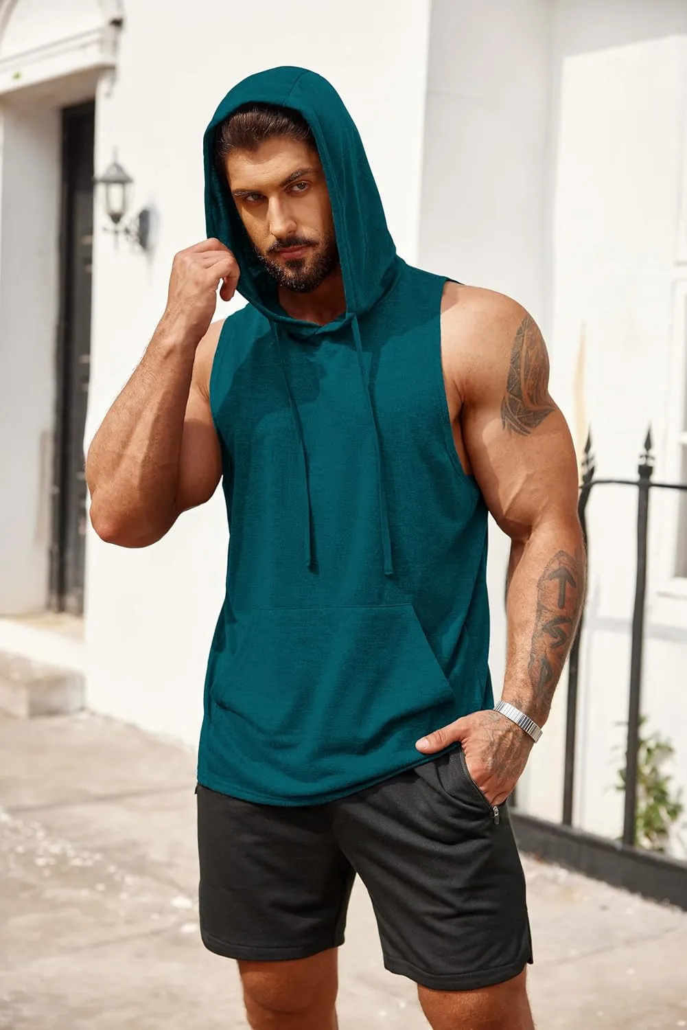 COOFANDY Men's Workout Hooded Tank Tops Bodybuilding Muscle Cut Off T Shirt Sleeveless Gym Hoodies
