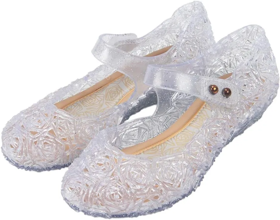 GUGUYeah Princess Costumes Jelly Flats Shoes, Cosplay Birthday Party Dress Up Sandals for Little Girls, Toddler or Kids