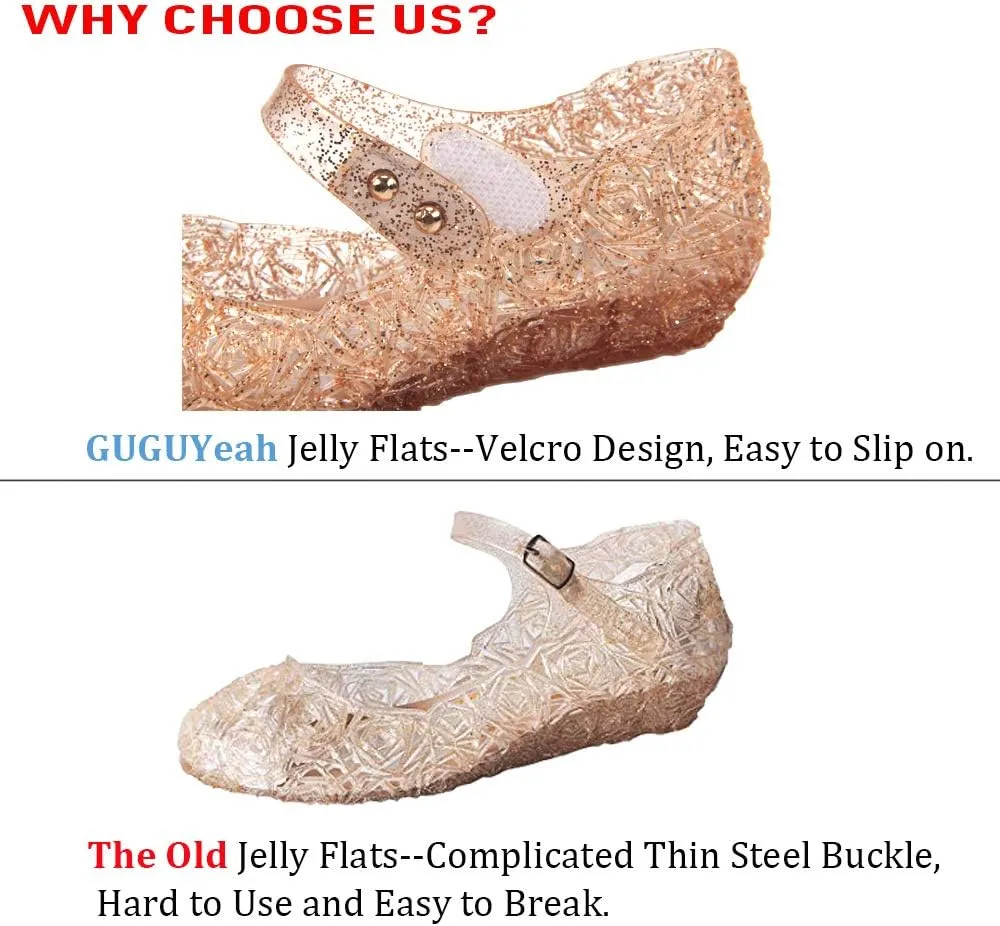 GUGUYeah Princess Costumes Jelly Flats Shoes, Cosplay Birthday Party Dress Up Sandals for Little Girls, Toddler or Kids