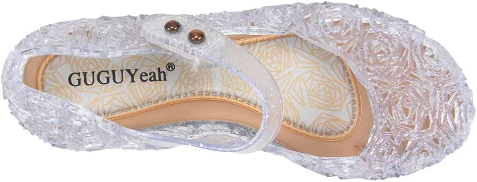 GUGUYeah Princess Costumes Jelly Flats Shoes, Cosplay Birthday Party Dress Up Sandals for Little Girls, Toddler or Kids