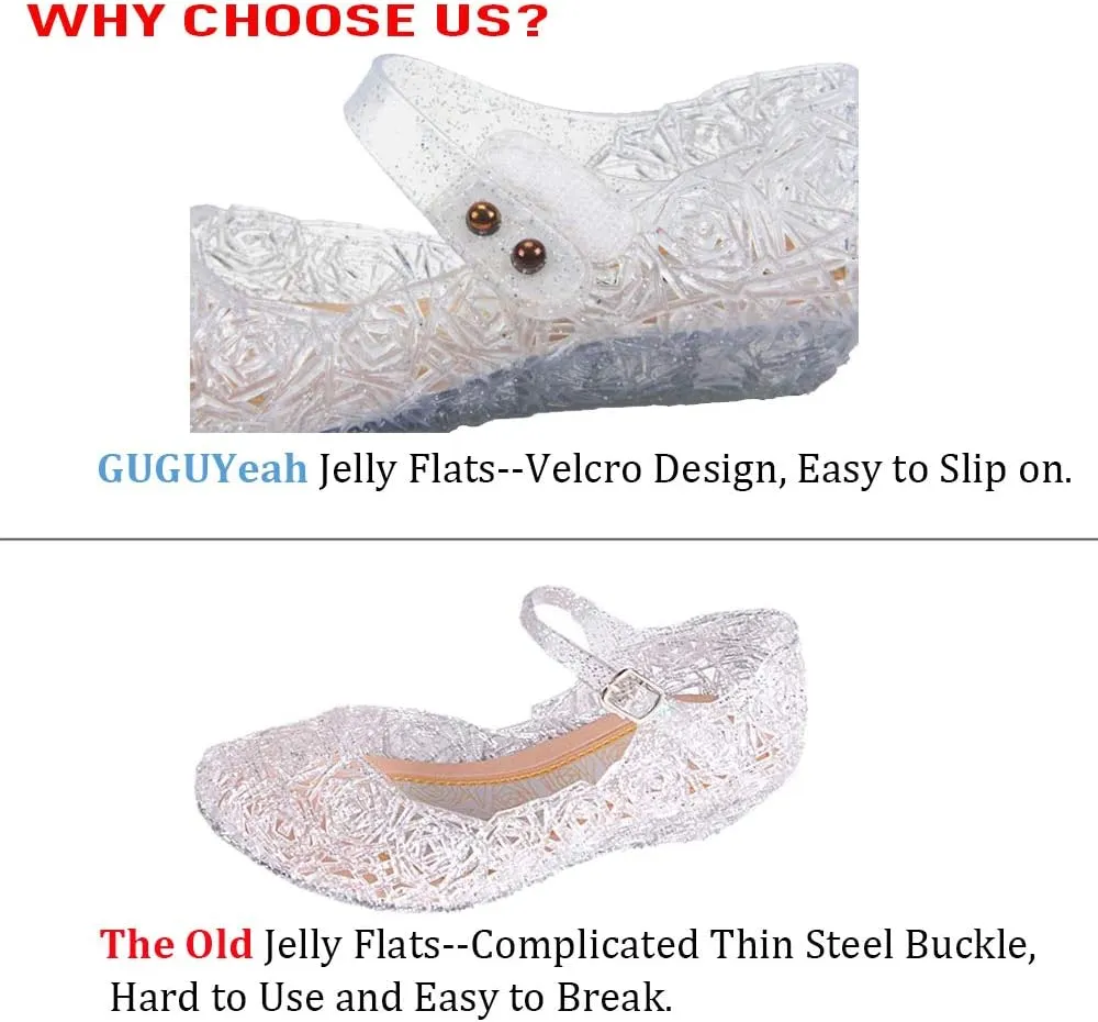 GUGUYeah Princess Costumes Jelly Flats Shoes, Cosplay Birthday Party Dress Up Sandals for Little Girls, Toddler or Kids
