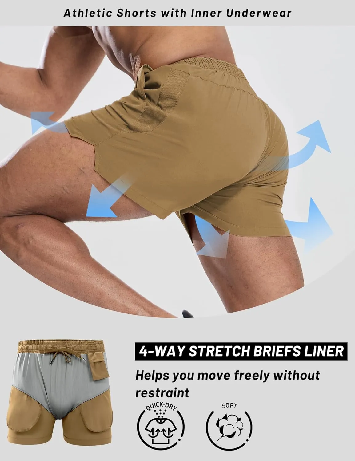 MIER Mens 3 Inch Shorts for Athletic Running Dry Fit Lightweight Workout Gym Active Shorts with Brief Liner, Pockets