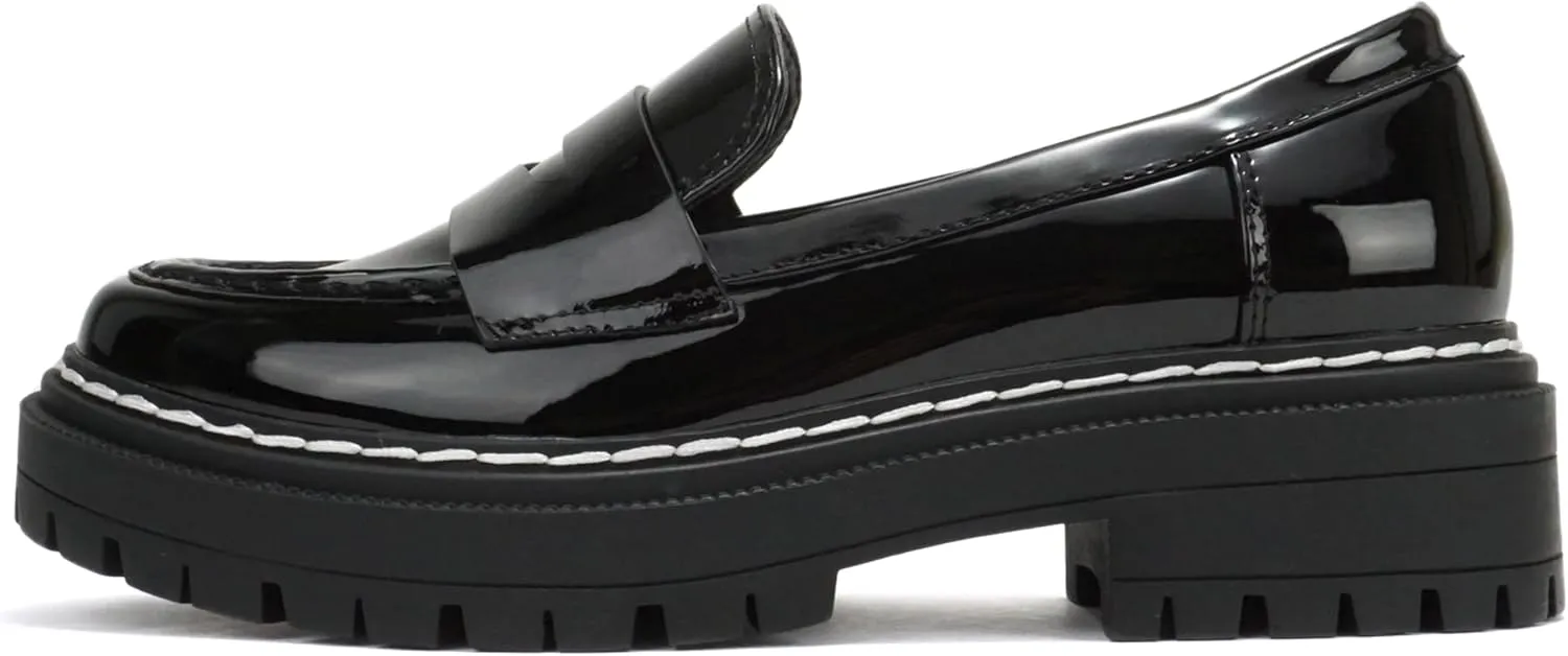 Soda Eureka ~ Women Slip On Platform Penny Loafer Lug Sole with Stitched Detail
