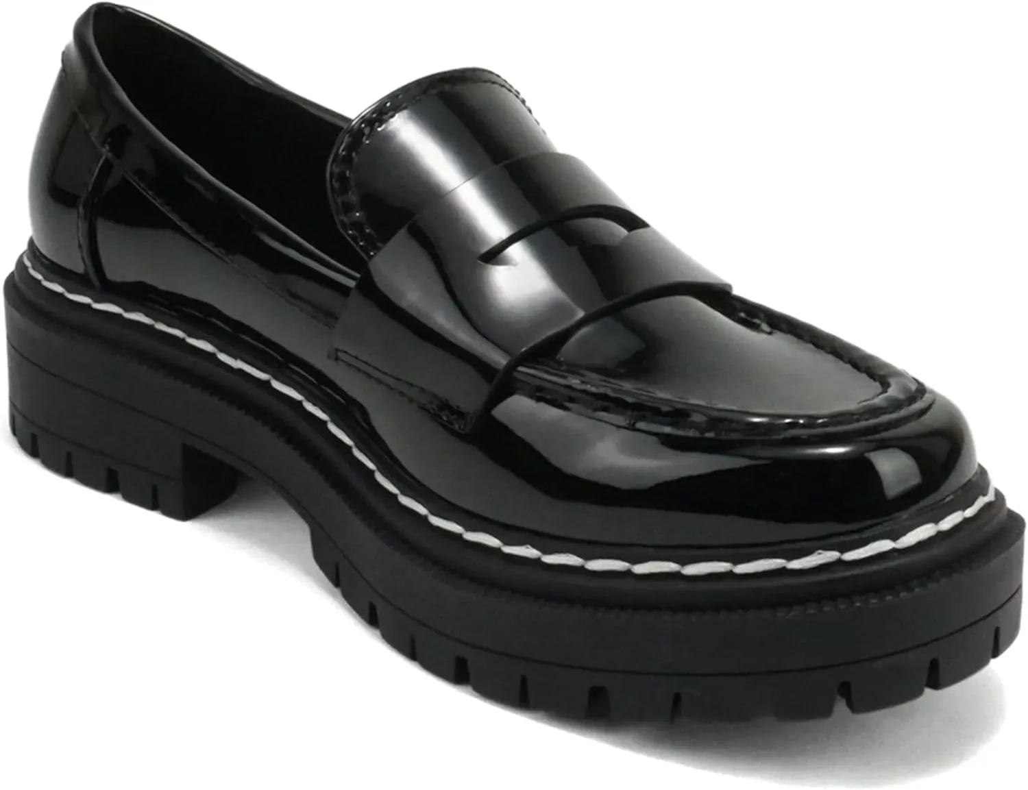 Soda Eureka ~ Women Slip On Platform Penny Loafer Lug Sole with Stitched Detail