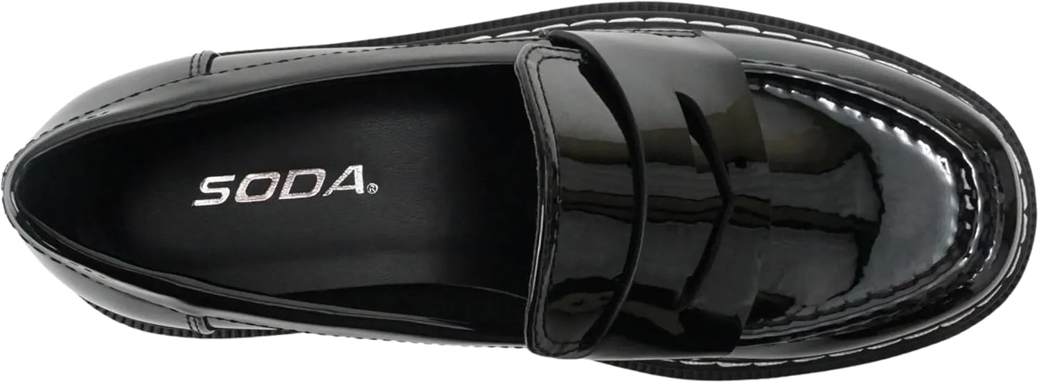 Soda Eureka ~ Women Slip On Platform Penny Loafer Lug Sole with Stitched Detail