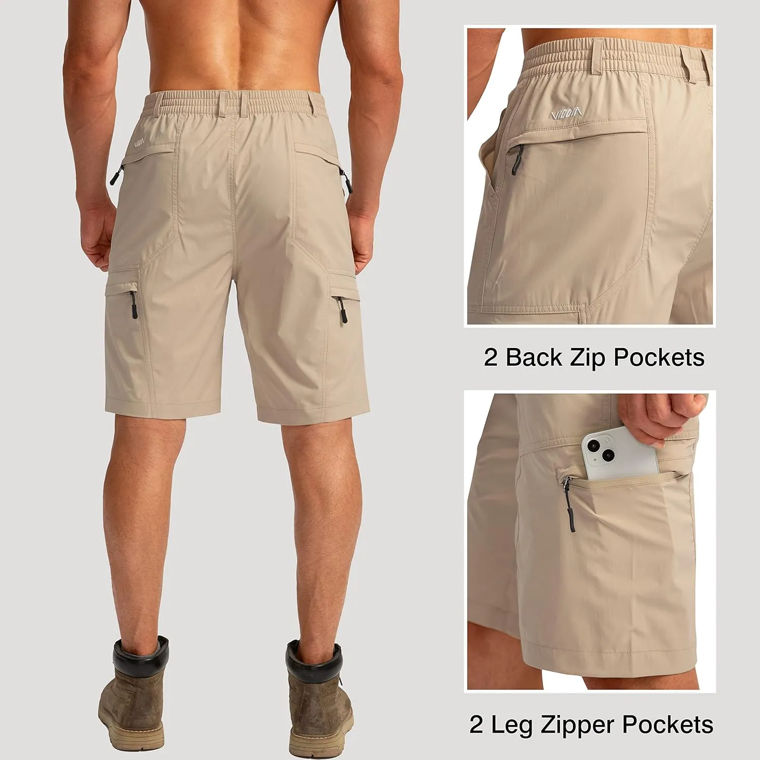 Viodia Men's Hiking Cargo Shorts with 6 Pockets Quick Dry Lightweight Stretch Shorts for Men Outdoor Fishing Golf Shorts