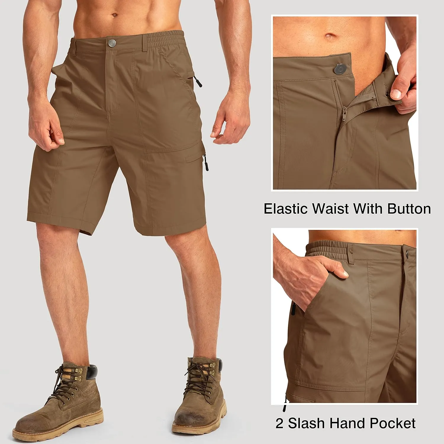 Viodia Men's Hiking Cargo Shorts with 6 Pockets Quick Dry Lightweight Stretch Shorts for Men Outdoor Fishing Golf Shorts