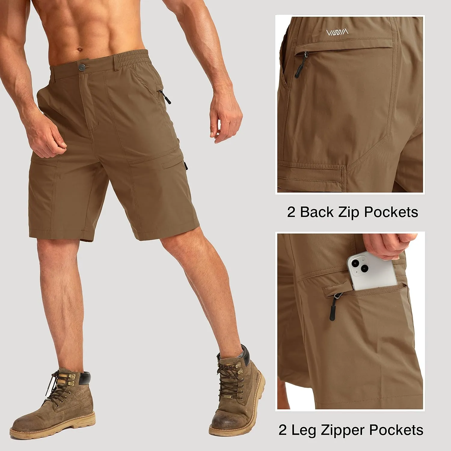 Viodia Men's Hiking Cargo Shorts with 6 Pockets Quick Dry Lightweight Stretch Shorts for Men Outdoor Fishing Golf Shorts