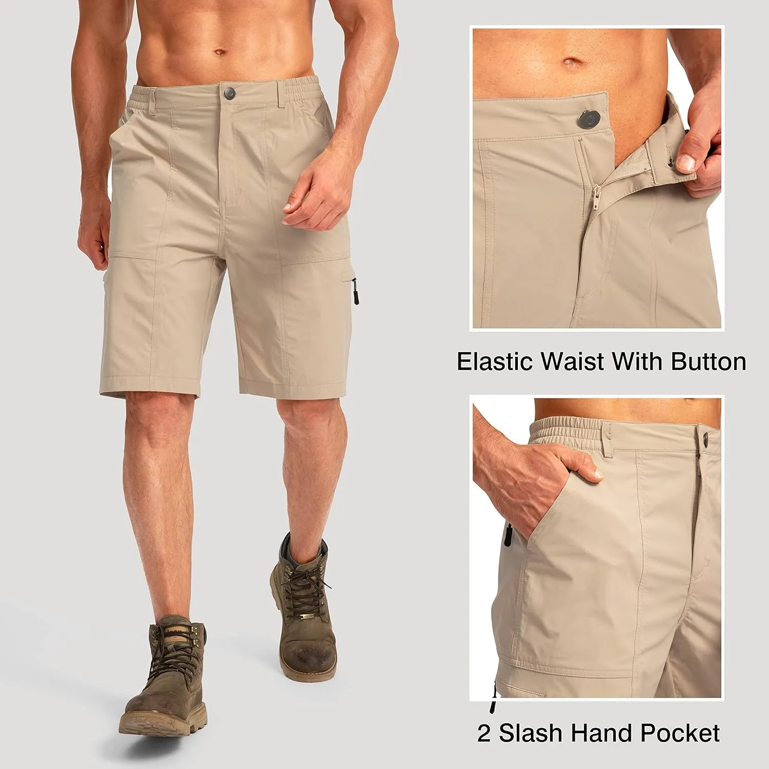 Viodia Men's Hiking Cargo Shorts with 6 Pockets Quick Dry Lightweight Stretch Shorts for Men Outdoor Fishing Golf Shorts