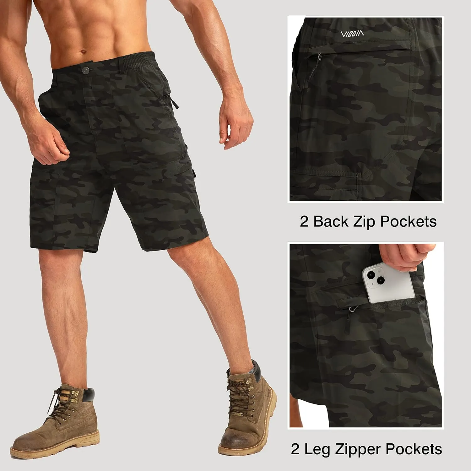 Viodia Men's Hiking Cargo Shorts with 6 Pockets Quick Dry Lightweight Stretch Shorts for Men Outdoor Fishing Golf Shorts