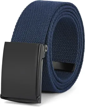 WHIPPY Canvas Web Belt Flip-Top Solid Black Military Buckle Fully Adjustable Mens Webbing Belts Cut To Fit