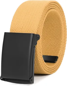 WHIPPY Canvas Web Belt Flip-Top Solid Black Military Buckle Fully Adjustable Mens Webbing Belts Cut To Fit