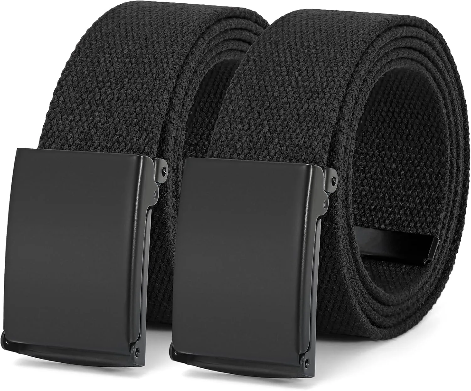 WHIPPY Canvas Web Belt Flip-Top Solid Black Military Buckle Fully Adjustable Mens Webbing Belts Cut To Fit