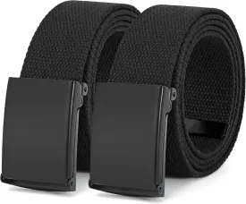 WHIPPY Canvas Web Belt Flip-Top Solid Black Military Buckle Fully Adjustable Mens Webbing Belts Cut To Fit