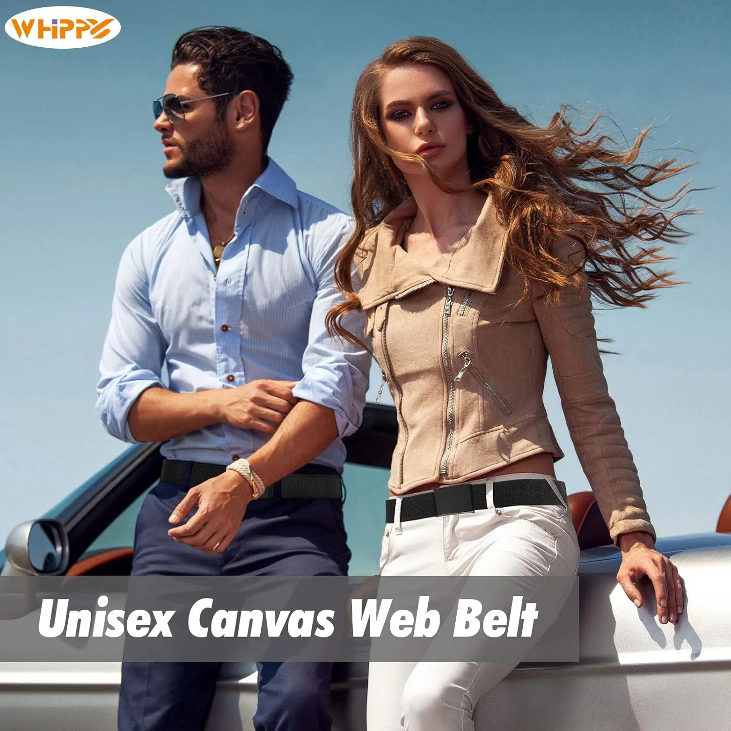WHIPPY Canvas Web Belt Flip-Top Solid Black Military Buckle Fully Adjustable Mens Webbing Belts Cut To Fit