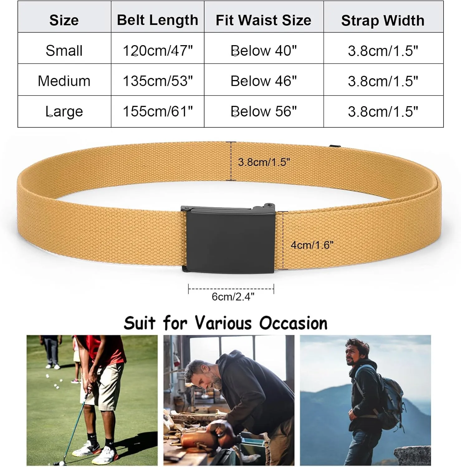 WHIPPY Canvas Web Belt Flip-Top Solid Black Military Buckle Fully Adjustable Mens Webbing Belts Cut To Fit
